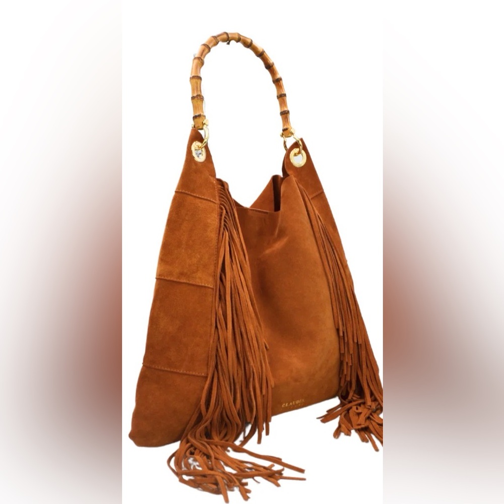 Suede Fringe Hobo Shoulder Bag - Brown